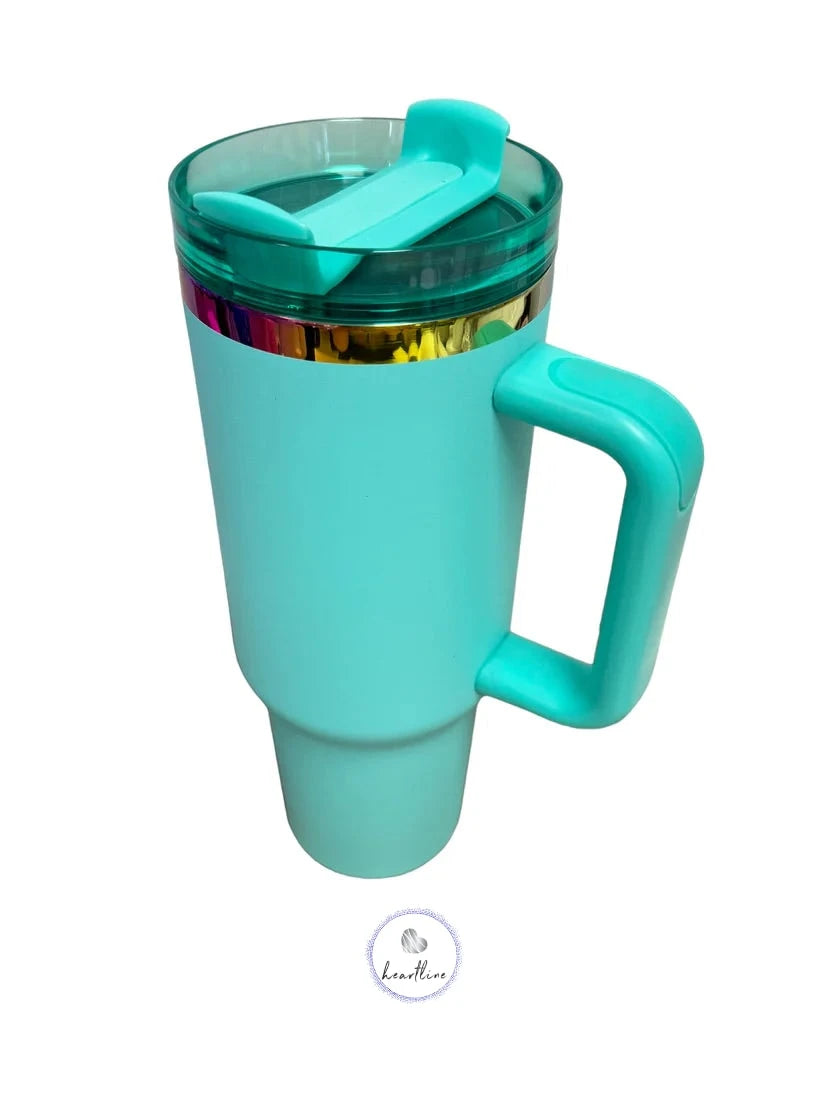 Custom Engraved Tumbler 40 OZ with Rainbow Underlay